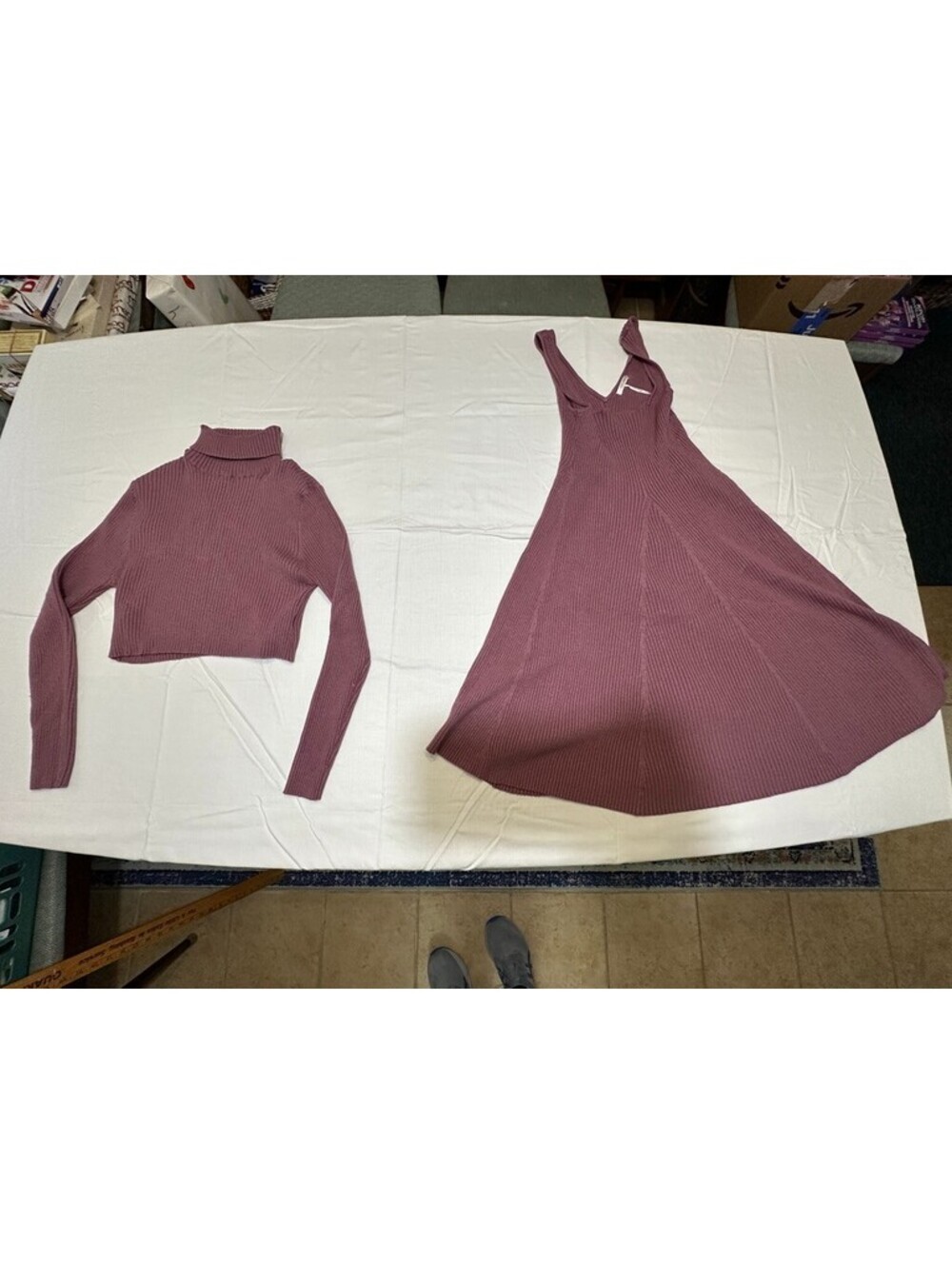 Stitchdrop Mock Neck Turtleneck Sweater Midi Dress  Sugar Plum Medium LongSlve